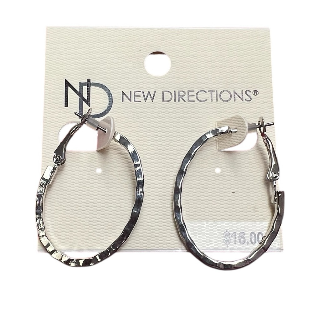 NWT~ New Direction drop hoop earrings in Silver for pierced earrings.
